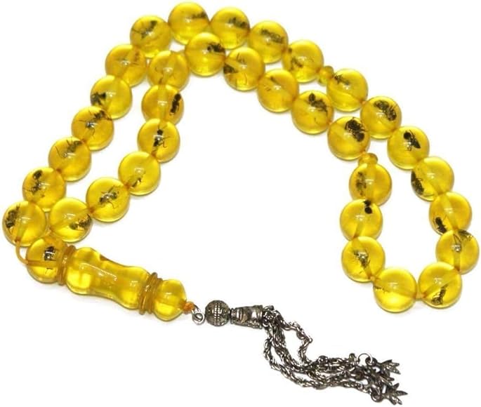 سبحة كهرمان محشر لون اصفر للرجال