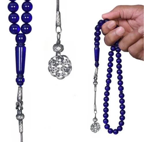 سبحة بكلايت مع طربزونه فضة اللون ازرق