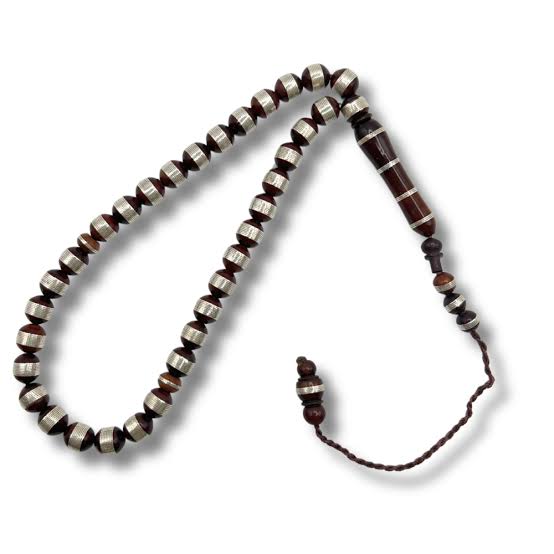 سبحة خشب كوك مجدول دبل فضة