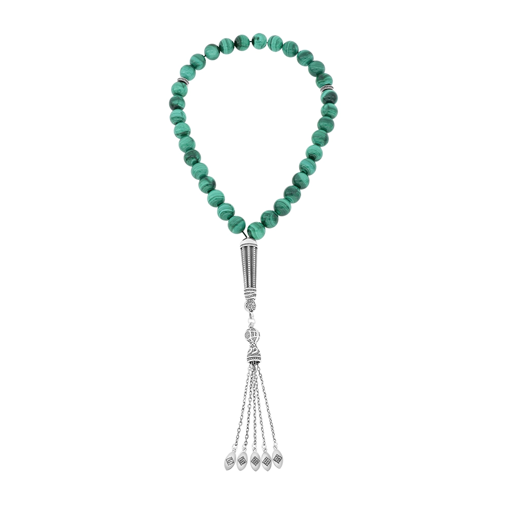 سبحة 33 ملاكايت بيلية 10 مل طقم فضة عيار 925 مؤكسد LOGO