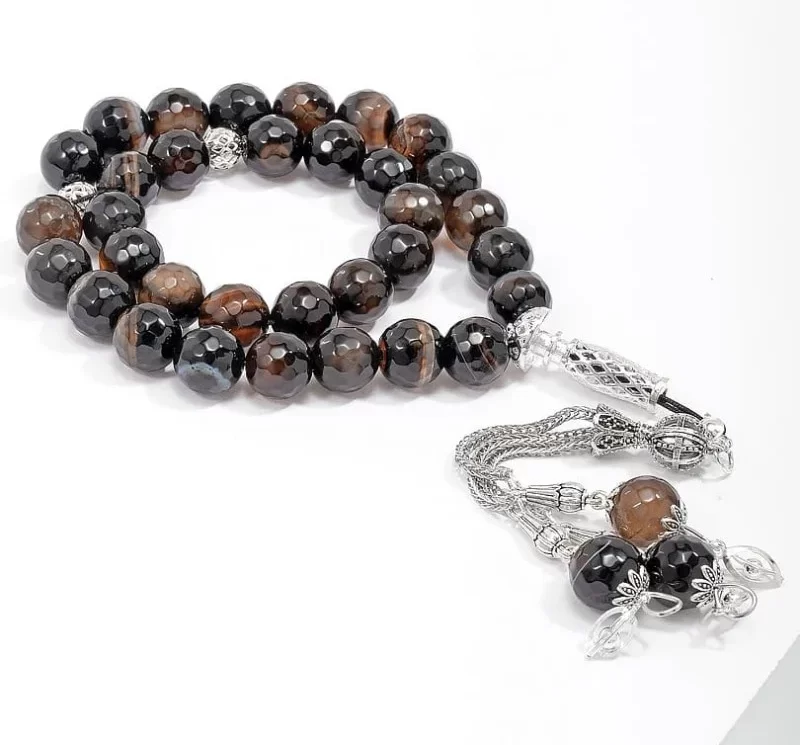 سبحة حجر عقيق ملون بقصة سداسية