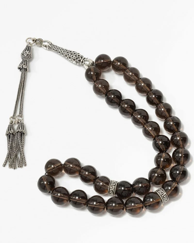 سبحة حجر كوارتز دخاني شفاف