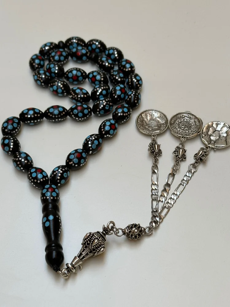 سبحة كوك بالفضة وتراب الفيروز وتراب المرجان